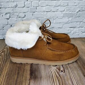 Makalu Women Della Boots Chestnut Brown Size 9 Fold Down Faux Fur Moccasin Shoe